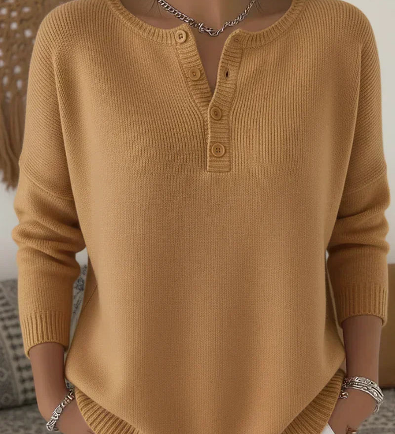 Helena™ | Henley Gombos Kötött Pulóver
